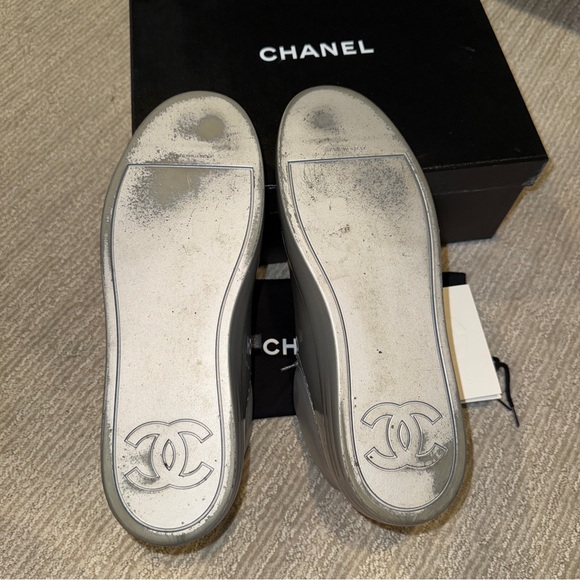 *SOLD* Chanel Men Silver Mid-Top Metallic Sneakers - Picture 14 of 17